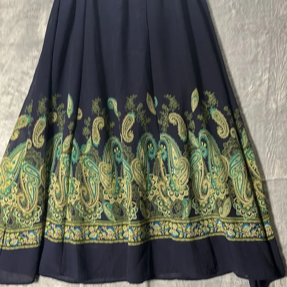 Alfred Dunner Textured Navy Green Paisley Long Skirt Size 10